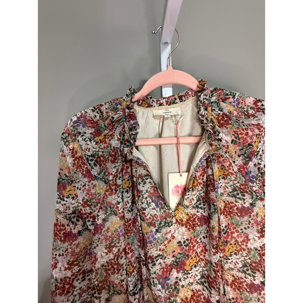 Entro Floral Abstract Dot Print Peasant Blouse Top NWT Small - Picture 5 of 9